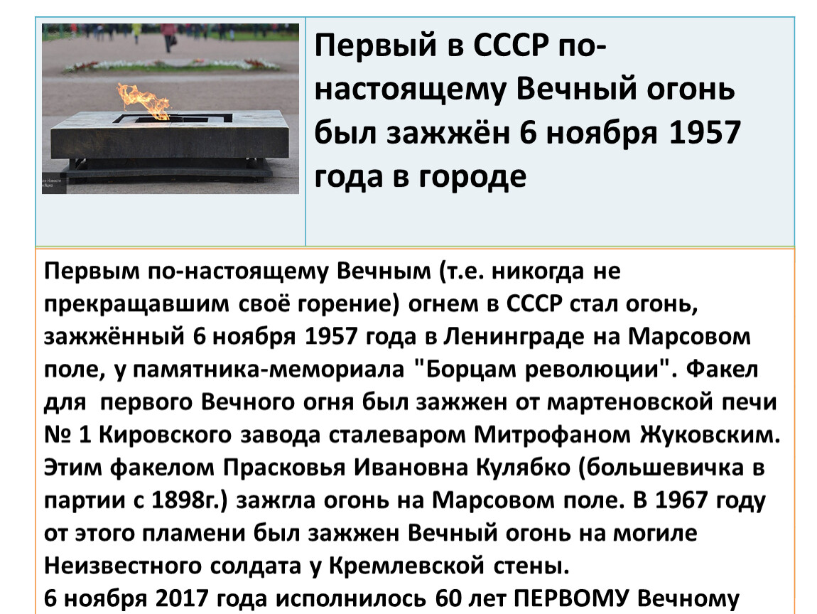 Первый вечный огонь в ссср