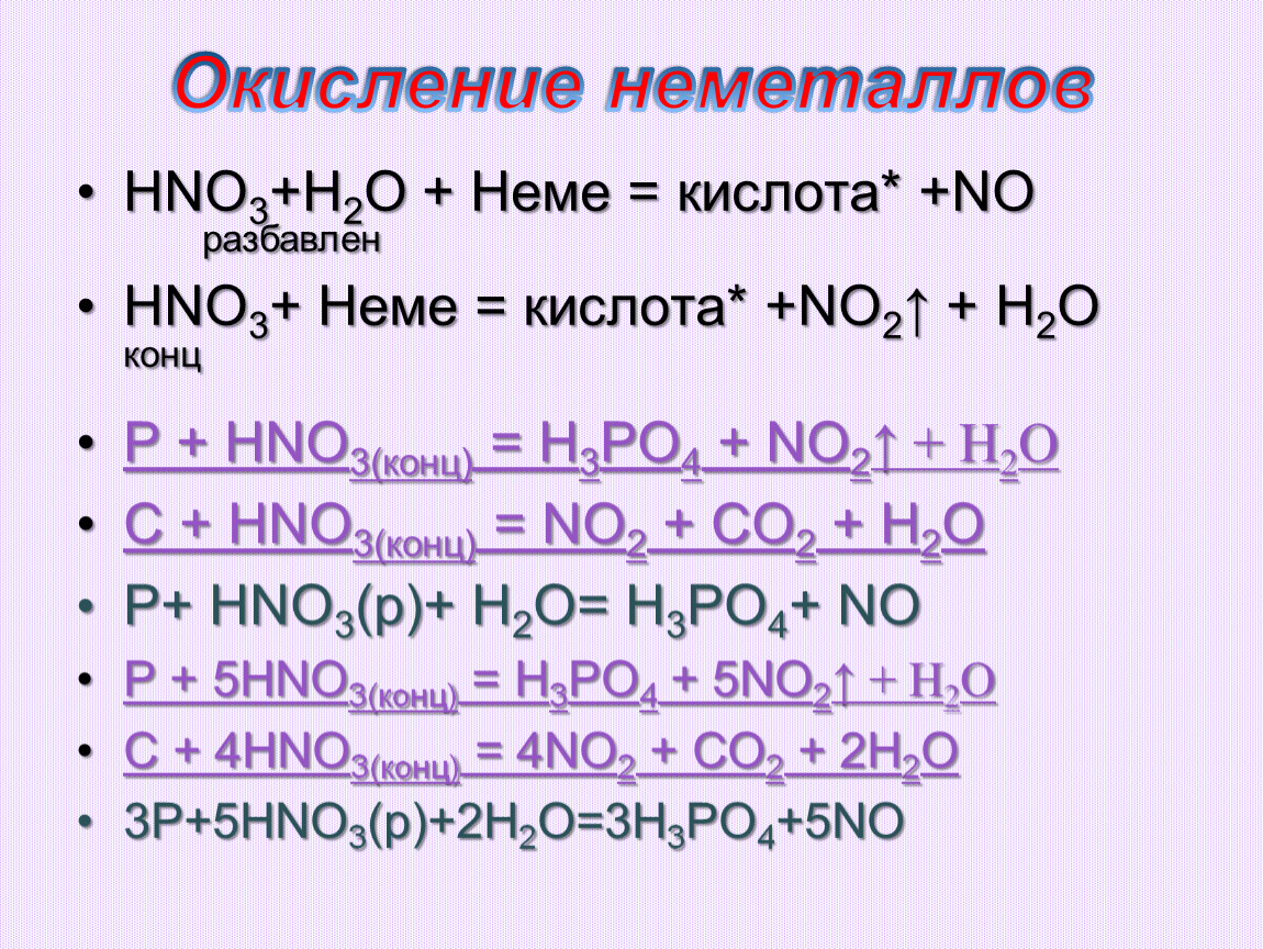 Hno3 неметалл. Взаимодействие азотной кислоты с неметаллами. Взаимодействие азотной кислоты с неметаллами таблица. Концентрированная азотная кислота с неметаллами. Взаимодействие азотной кислоты с Неме.