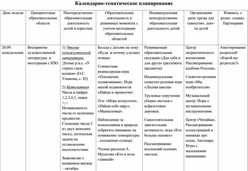 Календарный план психолога