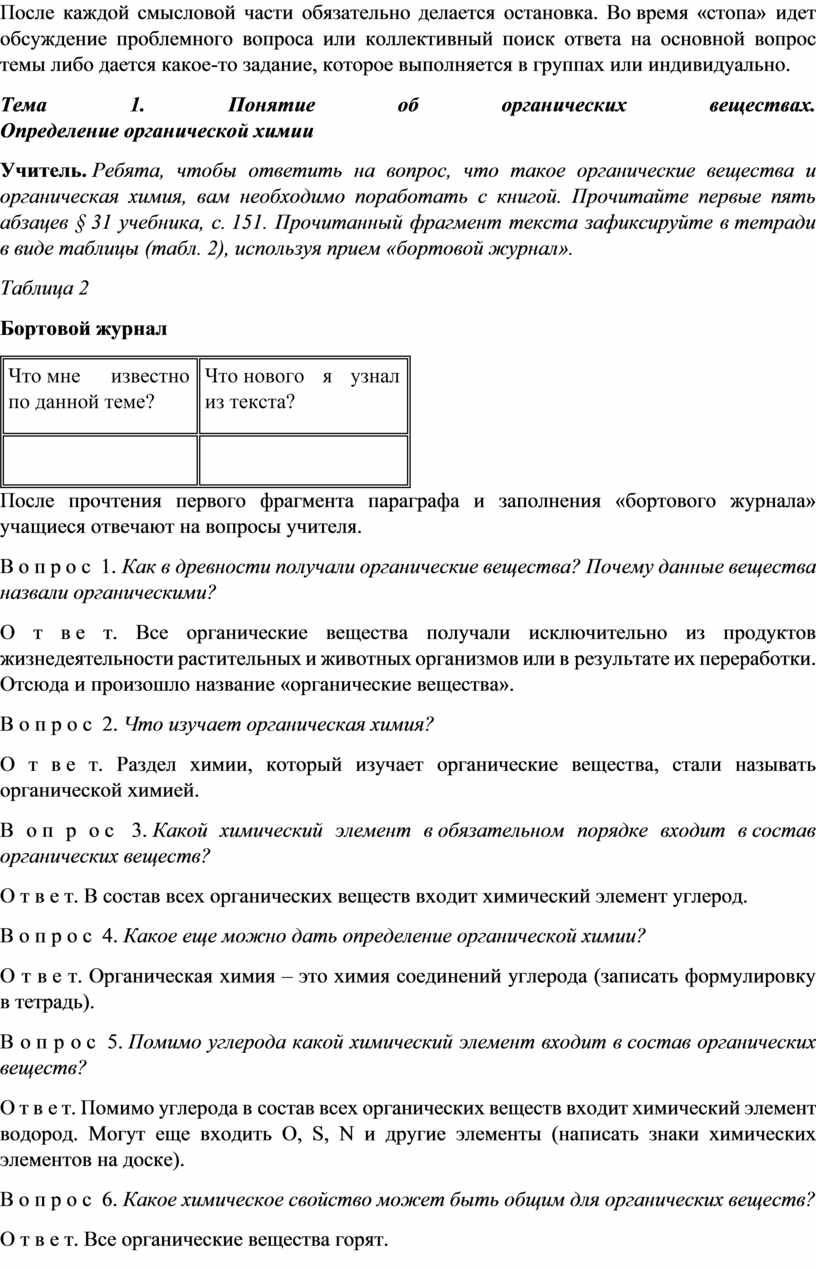 Понятие об органических веществах. Определение органической химии.