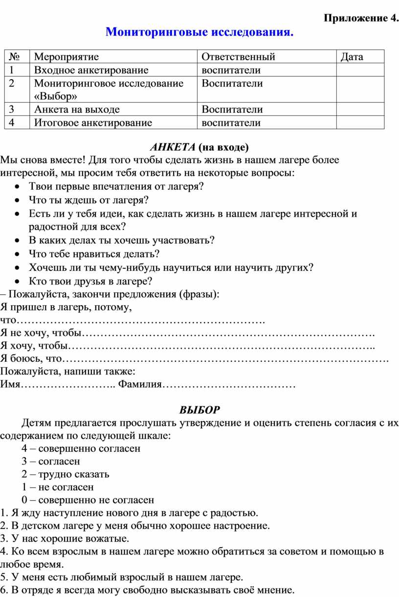 Приложение 4. Мониторинговые исследования