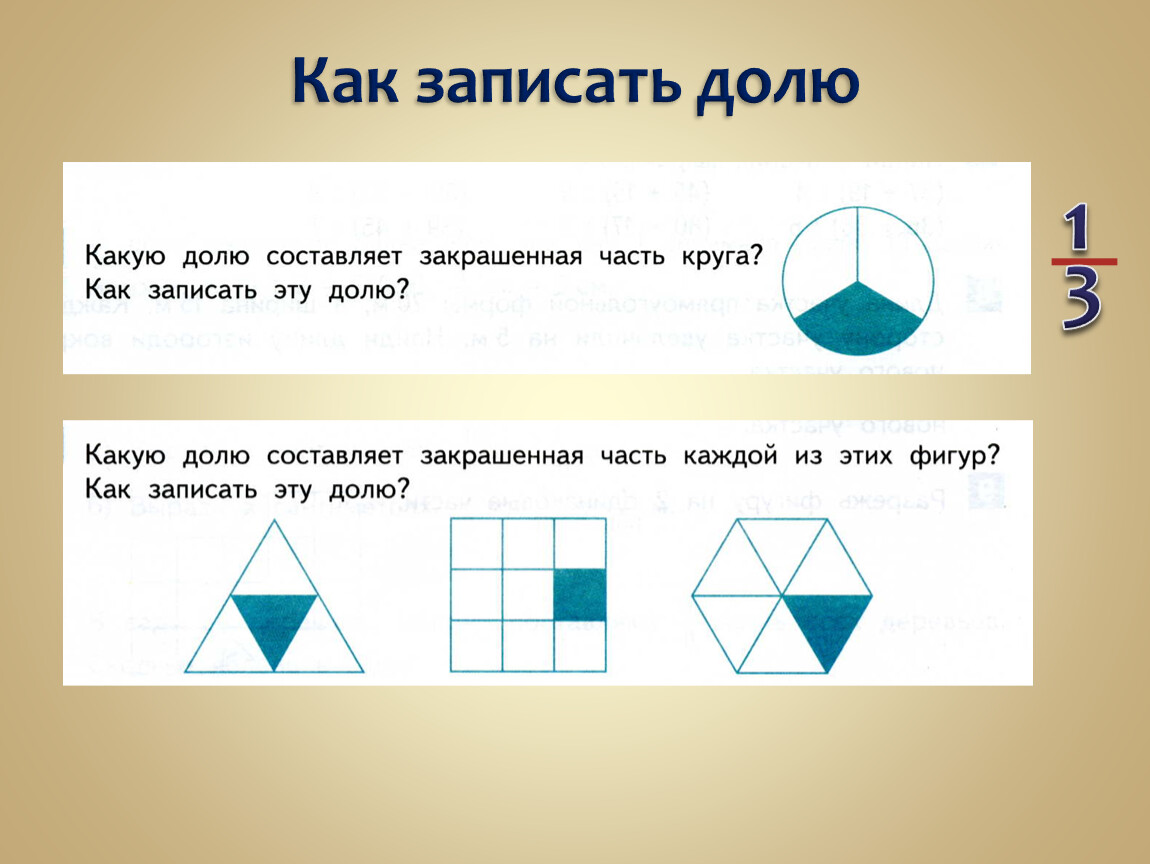 3 класс запиши. Доли 3 класс математика школа России. Доли 3 класс как записать. Математика тема доли. Задания на доли.