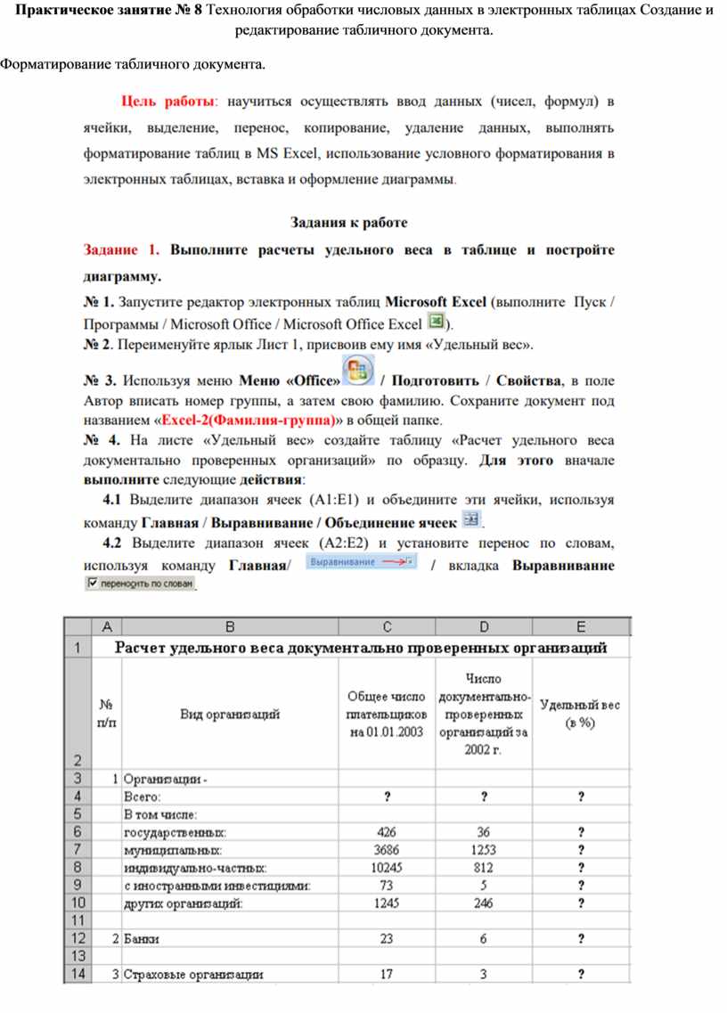 Создание и редактирование электронных таблиц ввод формул в таблицу сохранение таблицы на диске