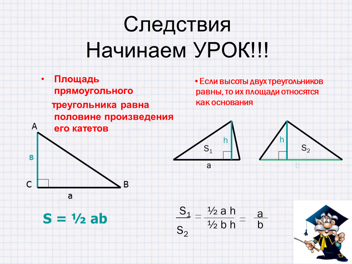 Как вычислить площадь прямоугольного треугольника. Формула площади прямоугольного треугольника по катетам. Площадь треугольника равна половине произведения катетов. Площадь треугольника через катеты. Площадь прямоугольного треугольника формулировка.