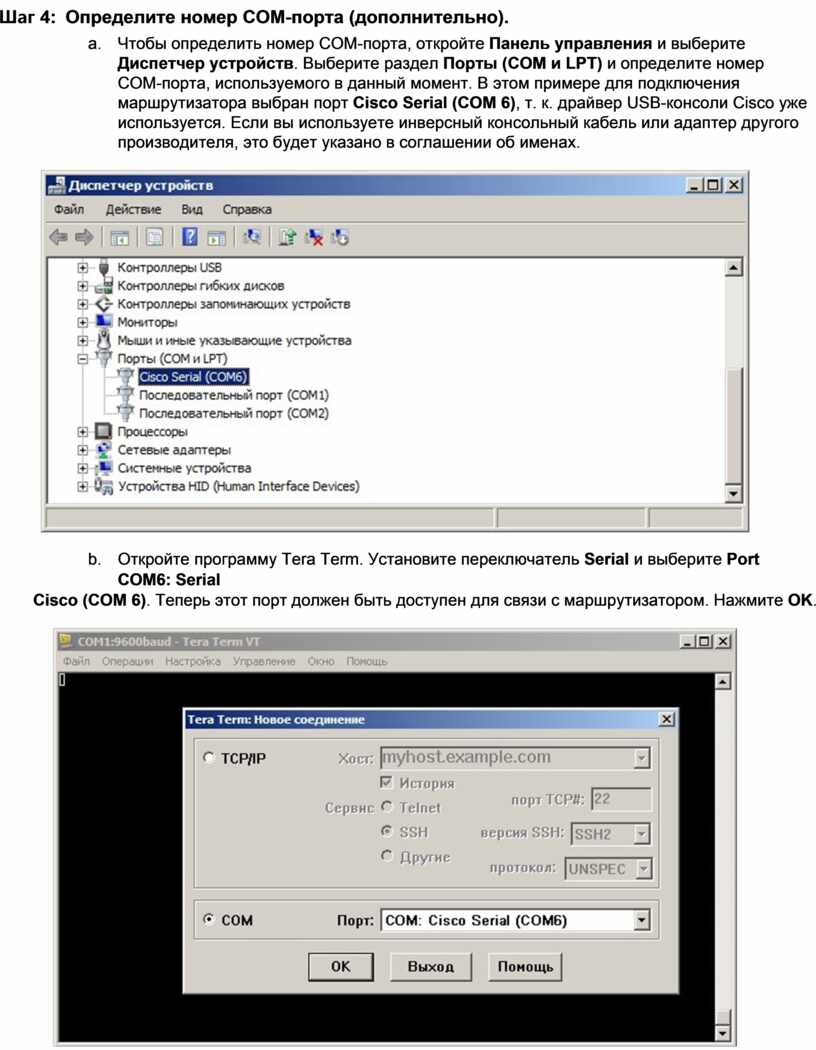 Tera term. Указать номер com порта.