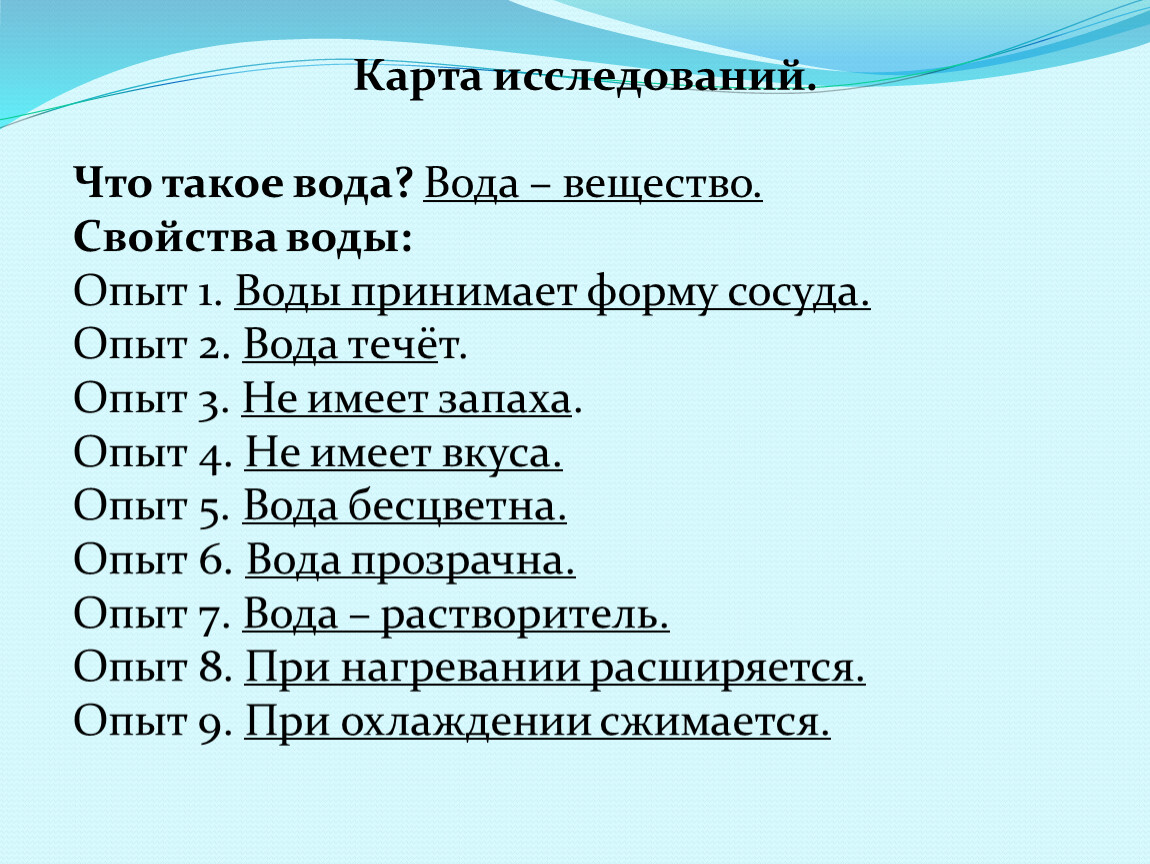 Карта исследования. Карта исследования воды.