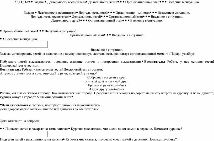 Ход НОД Задачи Деятельность воспитателяДеятельность детей