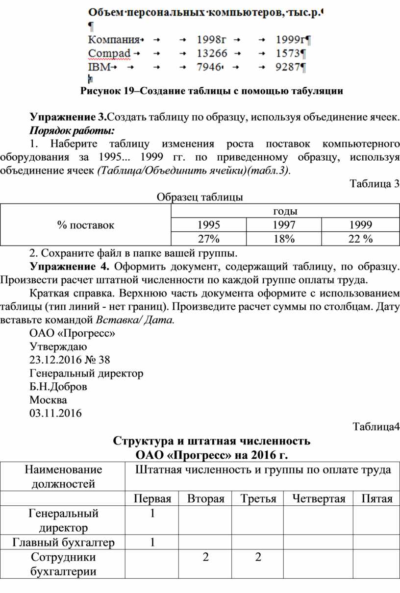 Наберите таблицы по образцу. Расчет штатной численности, средствами Microsoft Word.