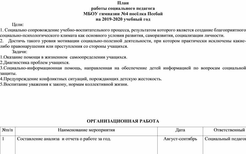 Ежедневный план работы социального педагога в школе