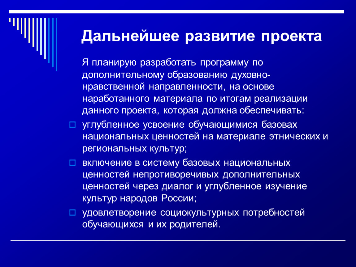 Перспективы дальнейшего развития проекта