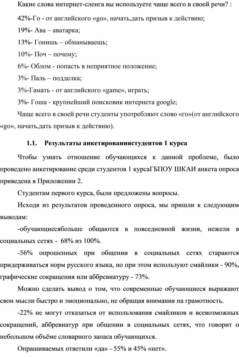 Влияние интернет-сленга на речевую культуру студентов