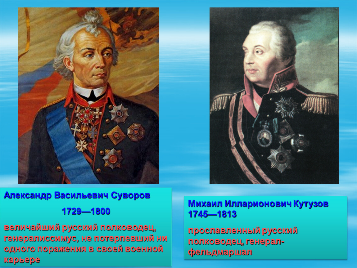 5 русских полководцев. Полководцы Суворов Кутузов Ушаков. Суворов полководец 1812.