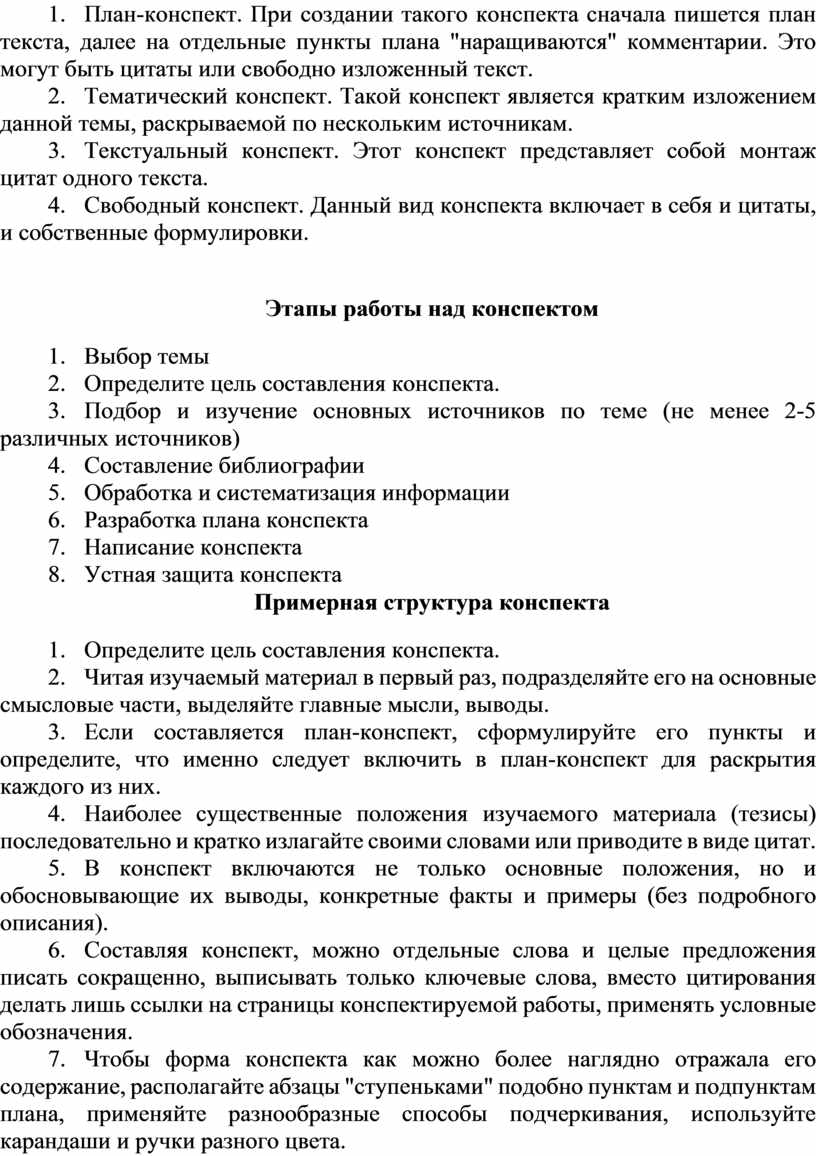 Этапы работы над планом письма