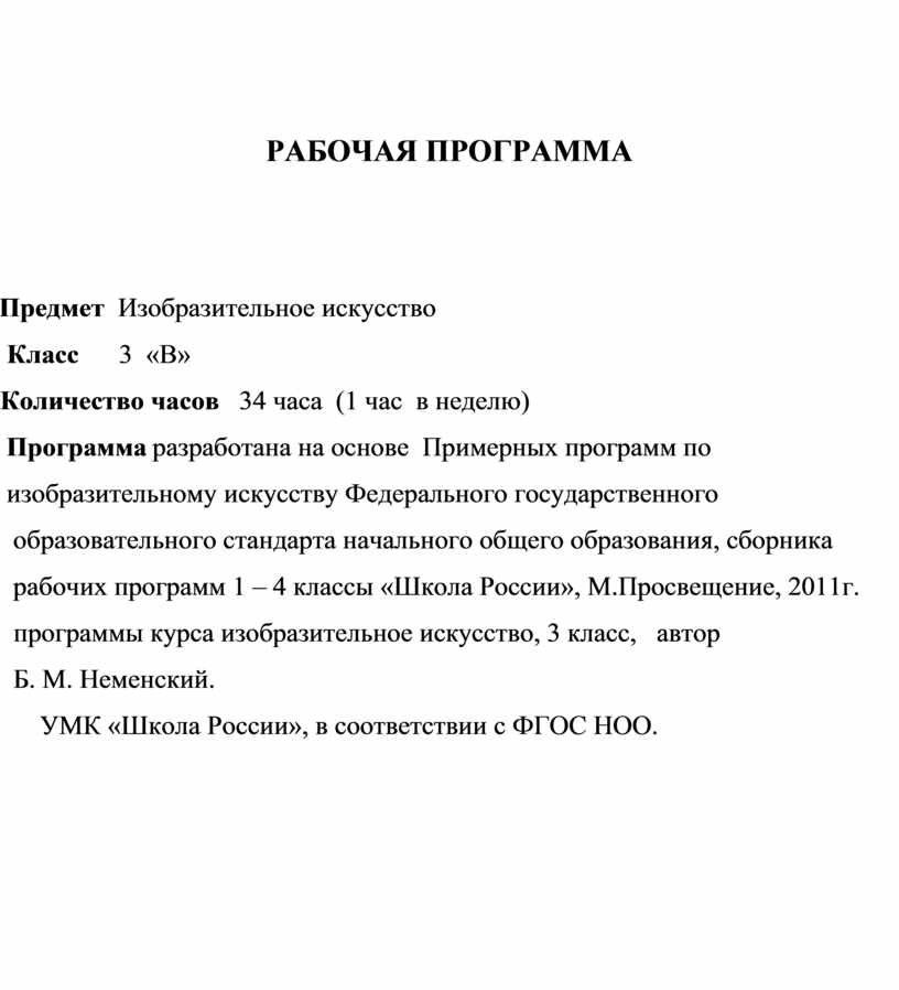 РАБОЧАЯ ПРОГРАММА