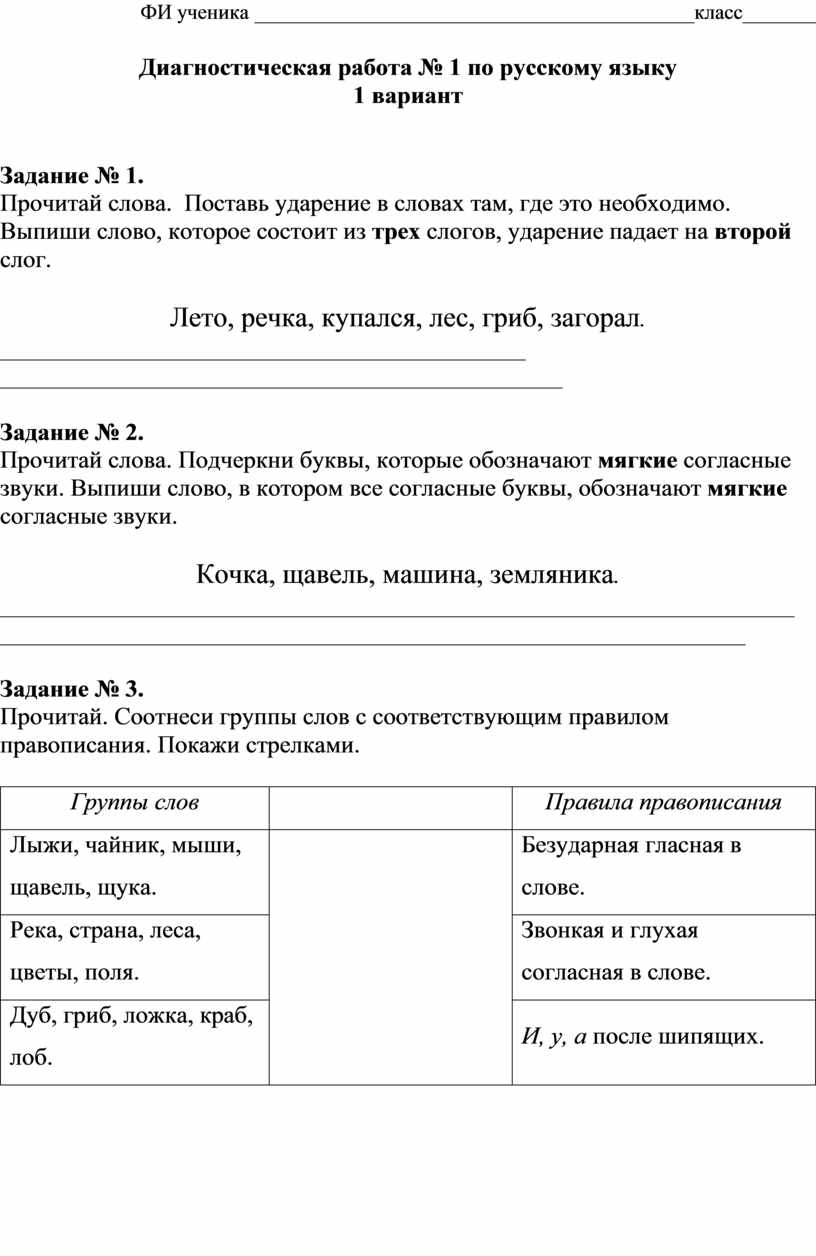 Диагностическая работа № 1 по русскому языку