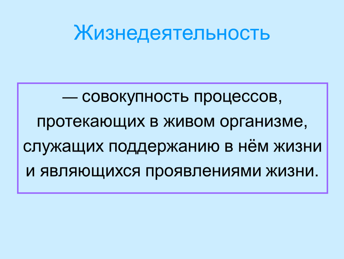 В процессе жизнедеятельности происходит развитие. Физические процессы протекают в организме человека. Совокупность протекающих реакциях в живых организмах. Продолжительность жизнедеятельности клетки.