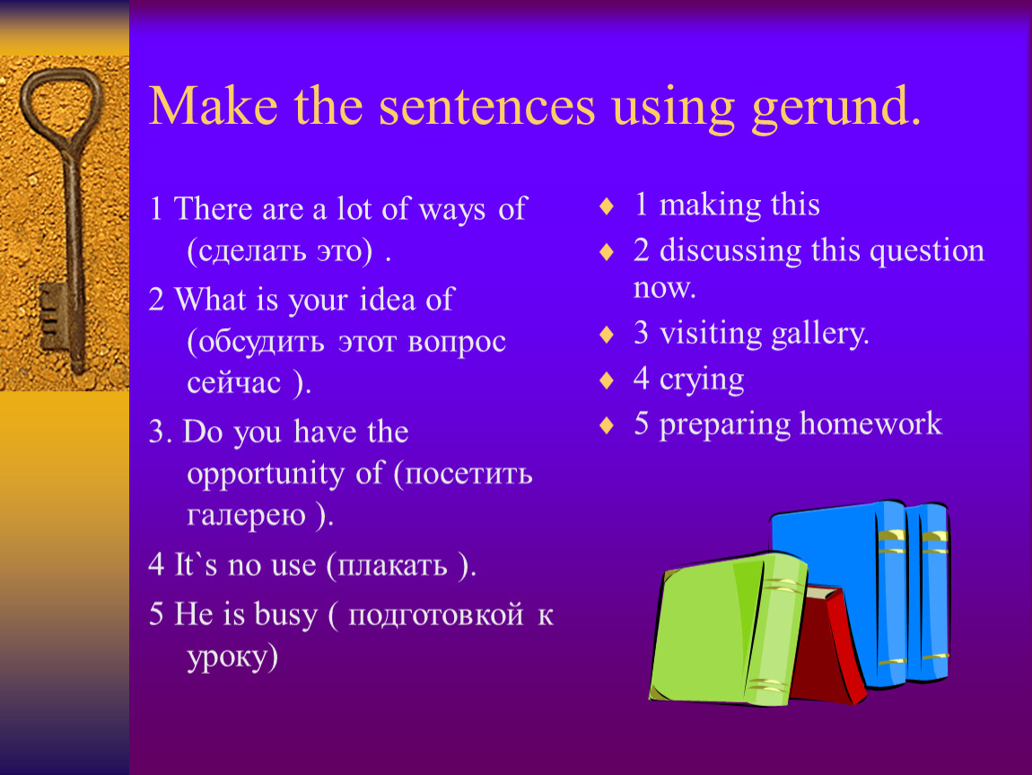 Make the sentences using gerund
