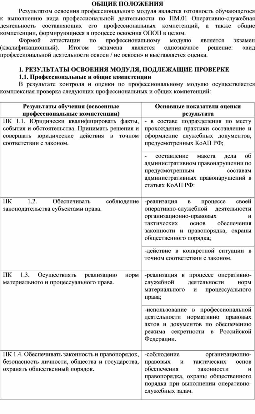 ОБЩИЕ ПОЛОЖЕНИЯ Результатом освоения профессионального модуля является готовность обучающегося к выполнению вида профессиональной деятельности по