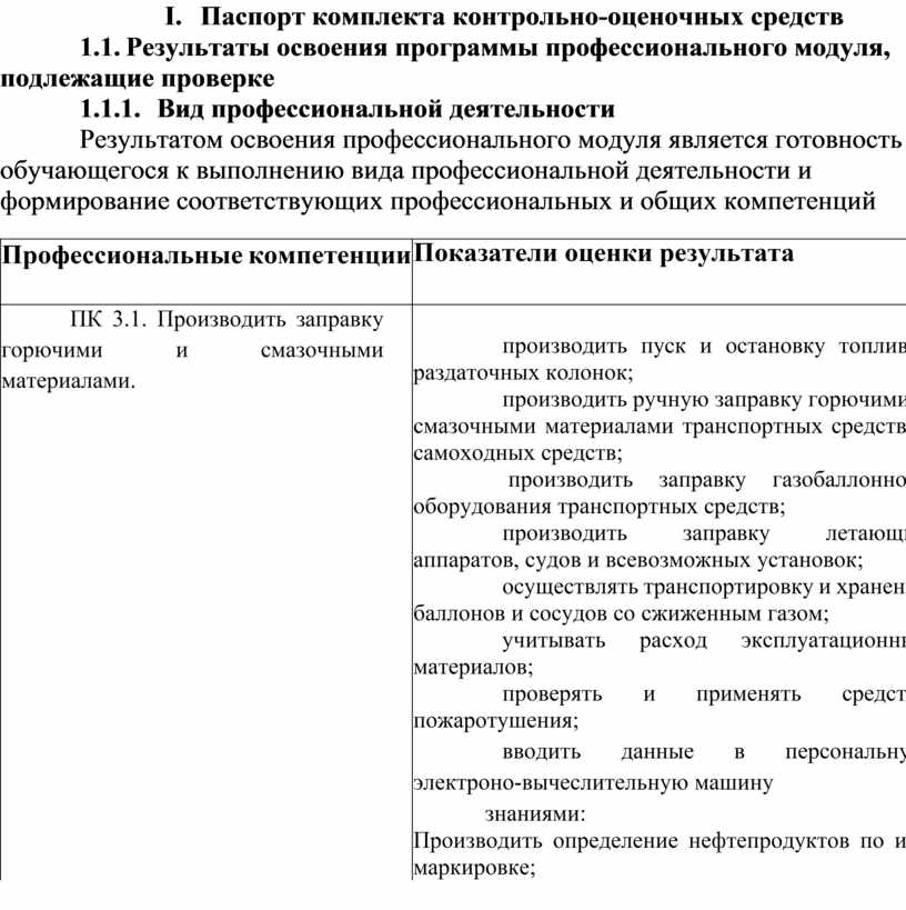 Контрольно оценочные средства промежуточной аттестации. Профессиональные достижения для начальника автомобильного цеха.