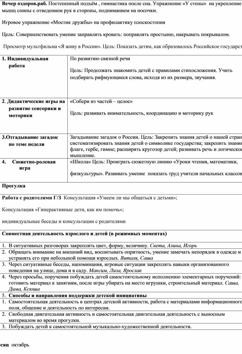 Тема недели «Моя родина – Россия» план на неделю в подготовительной группе  ДОУ