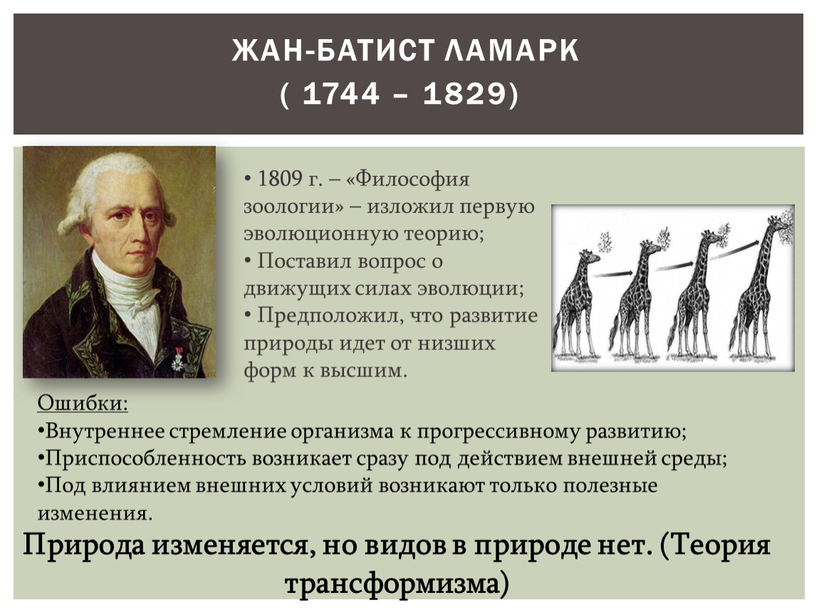 Работы ж б ламарка. Ж.Б. Ламарк (1744-1829).