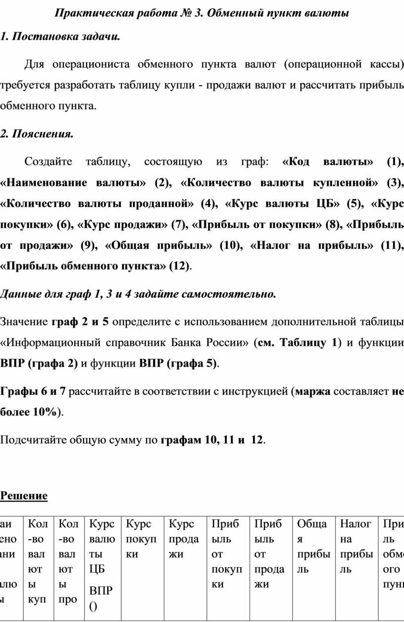 Практическая работа № 3. Обменный пункт валюты