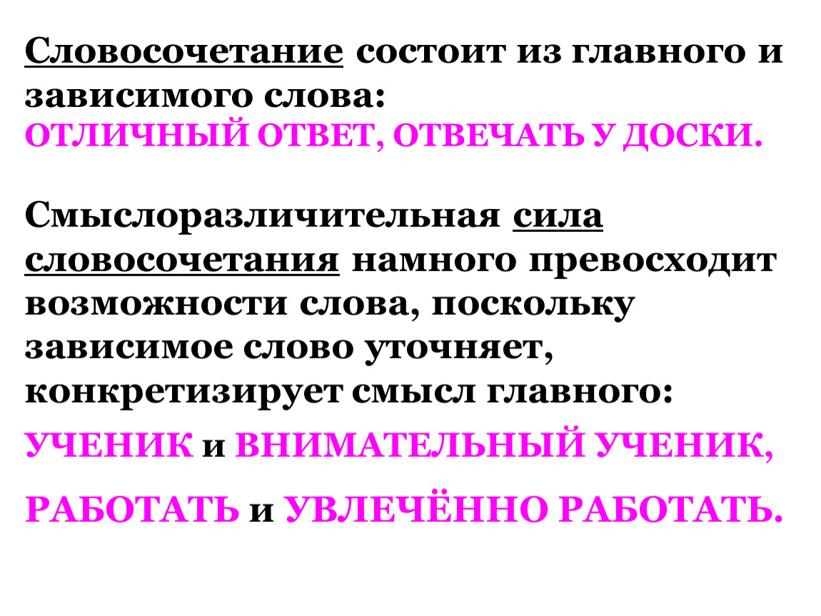 СЛОВОСОЧЕТАНИЕ. ВИДЫ ПОДЧИНИТЕЛЬНОЙ СВЯЗИ В СЛОВОСОЧЕТАНИИ. ТЕОРИЯ И  ПРАКТИКА