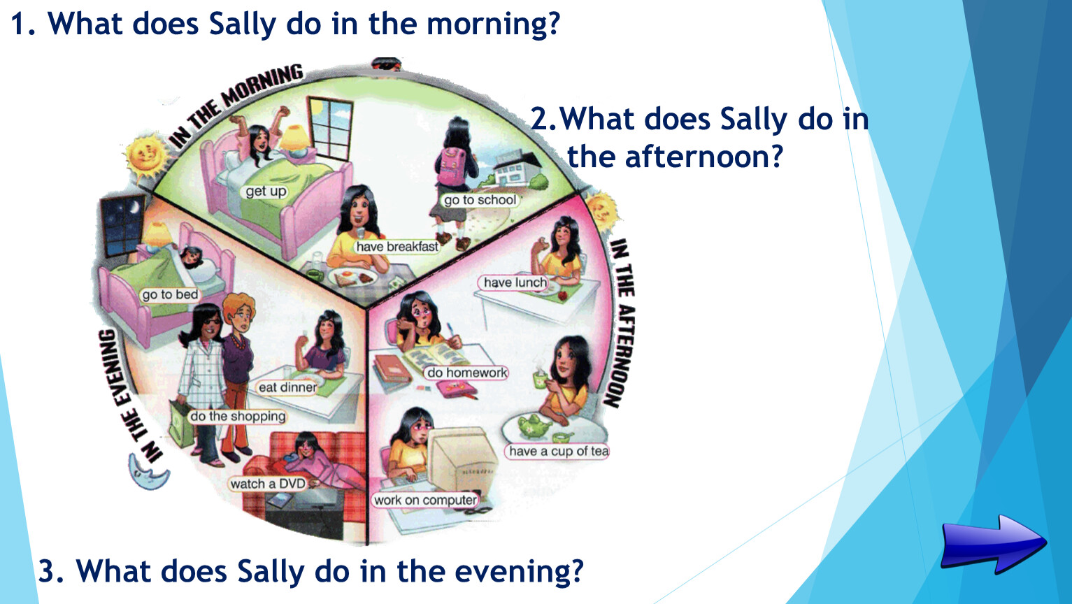 What does sally do in the morning
