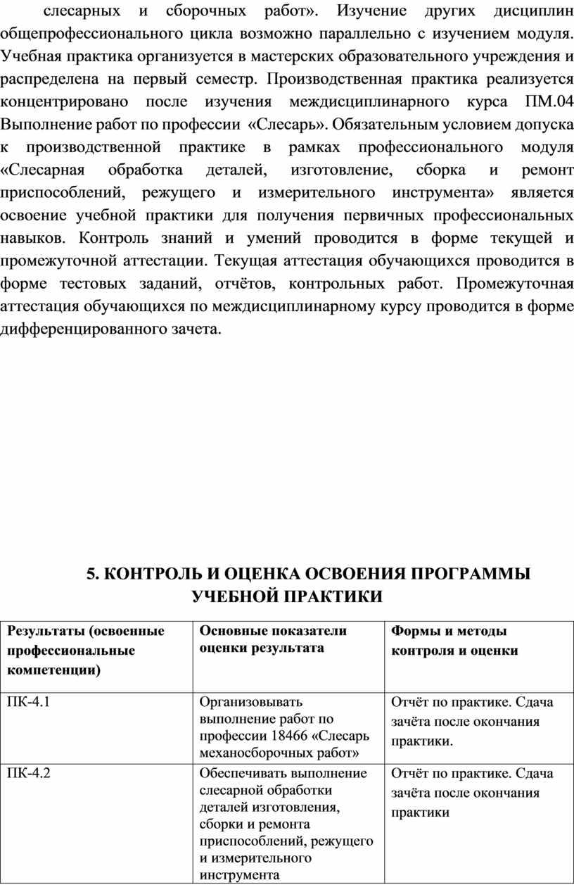 РАБОЧАЯ ПРОГРАММА УЧЕБНОЙ ПРАКТИКИ УП 04. Выполнение работ по профессии  «Слесарь» по специальности СПО 15.02.08 Технолог