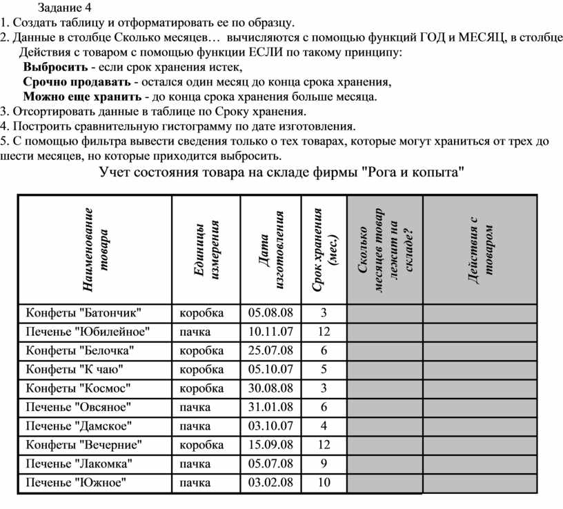 Комплексная практическая работа по теме создание таблиц в excel вариант 1