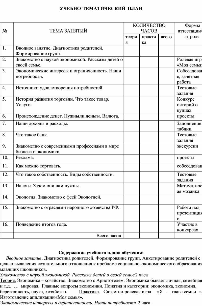 УЧЕБНО-ТЕМАТИЧЕСКИЙ ПЛАН №