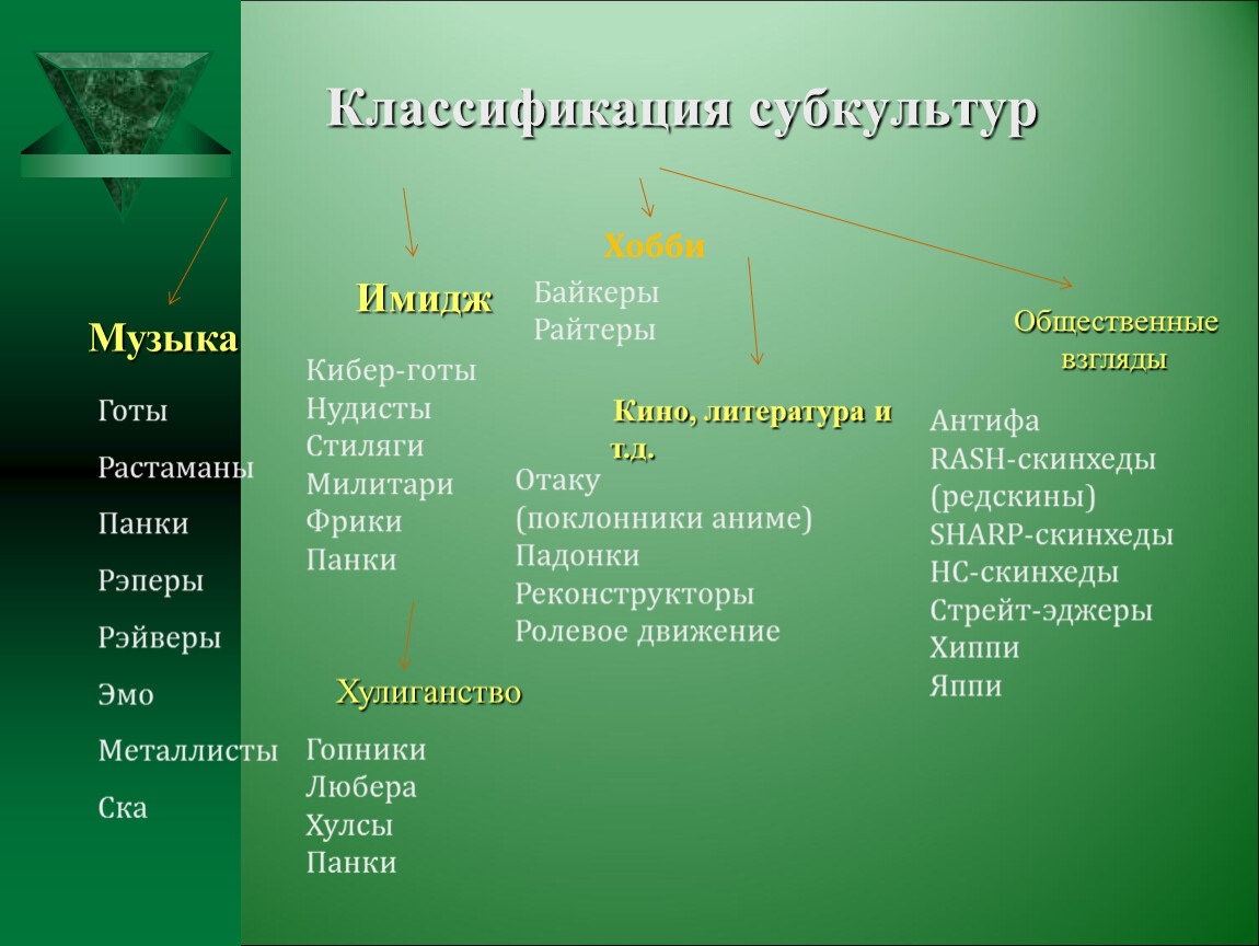 Молодежные субкультуры. Обзор социальных групп молодежи.