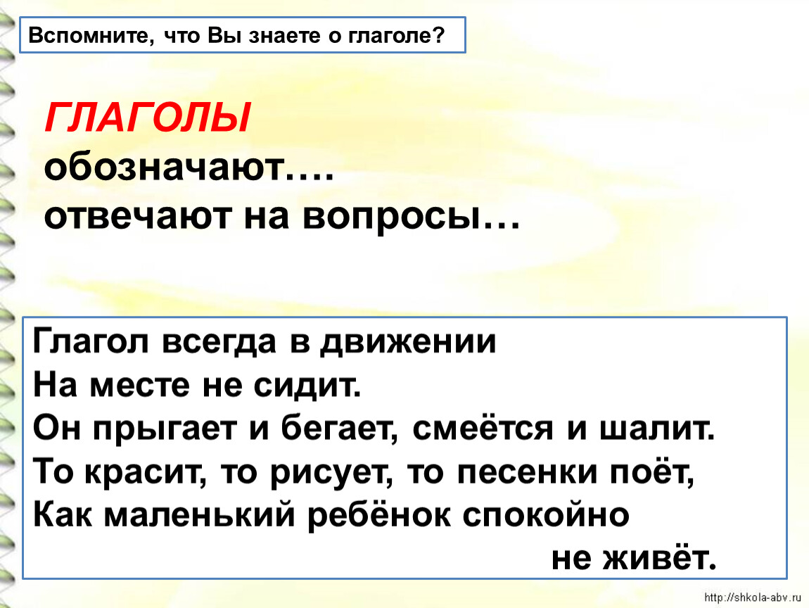 Роль глаголов в языке 4 класс школа россии презентация