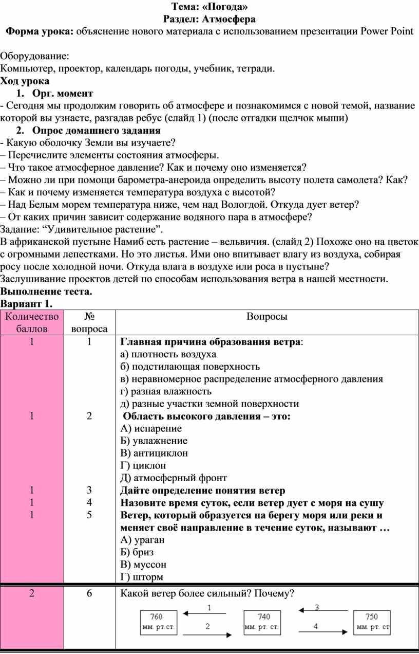 6 класс урок географии Погода