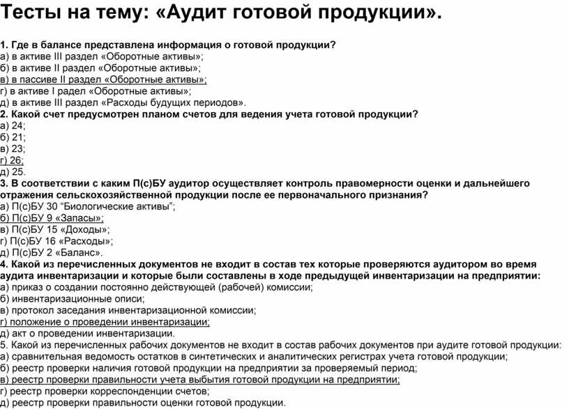 План и программа аудита готовой продукции