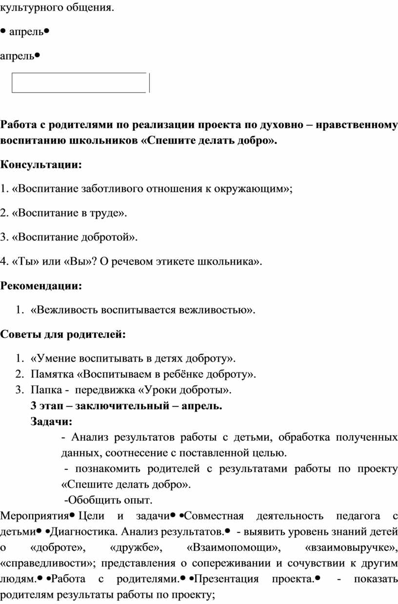 Проект по духовно -нравственному воспитанию 