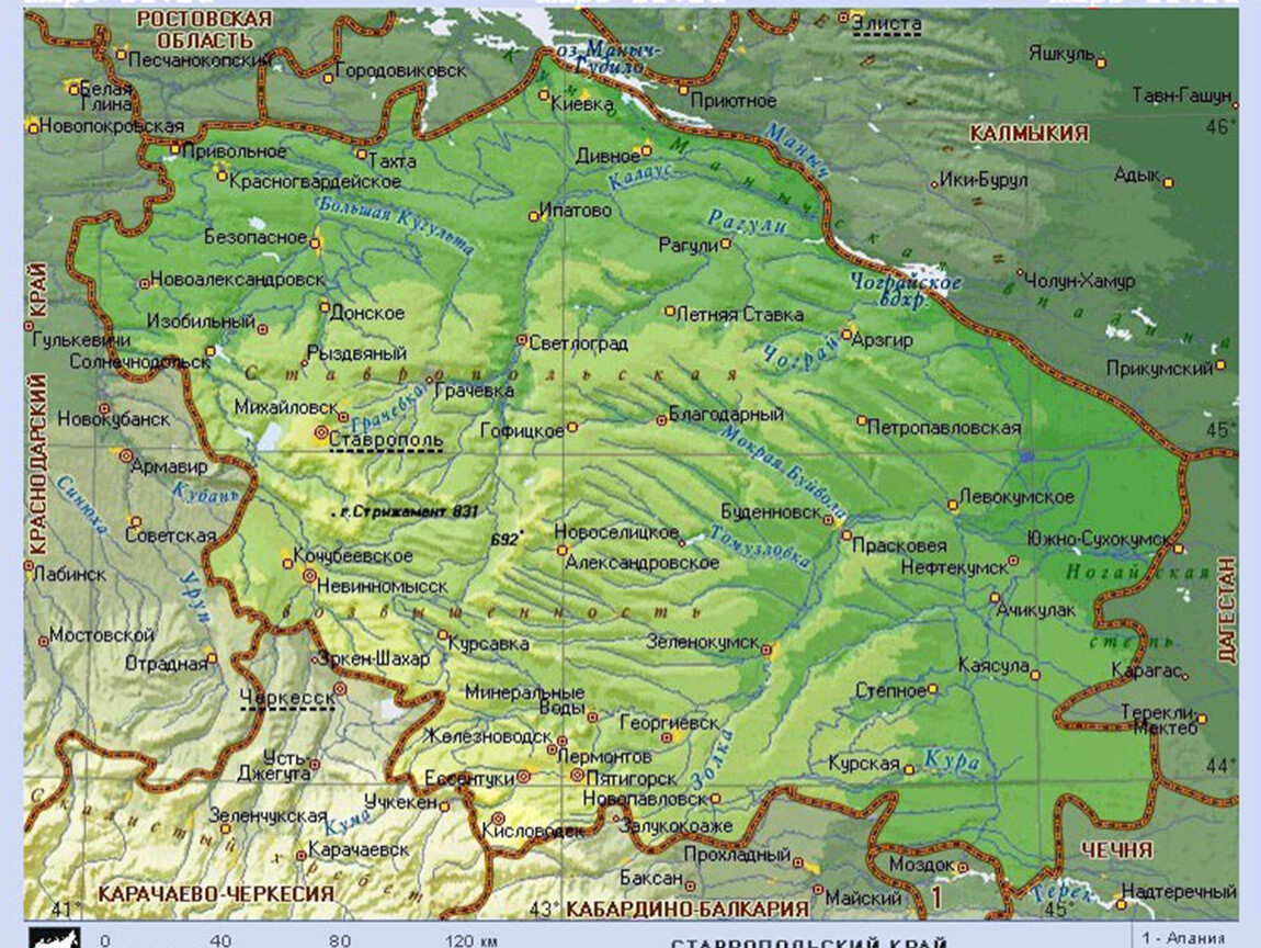 Карта Ставропольского края подробная