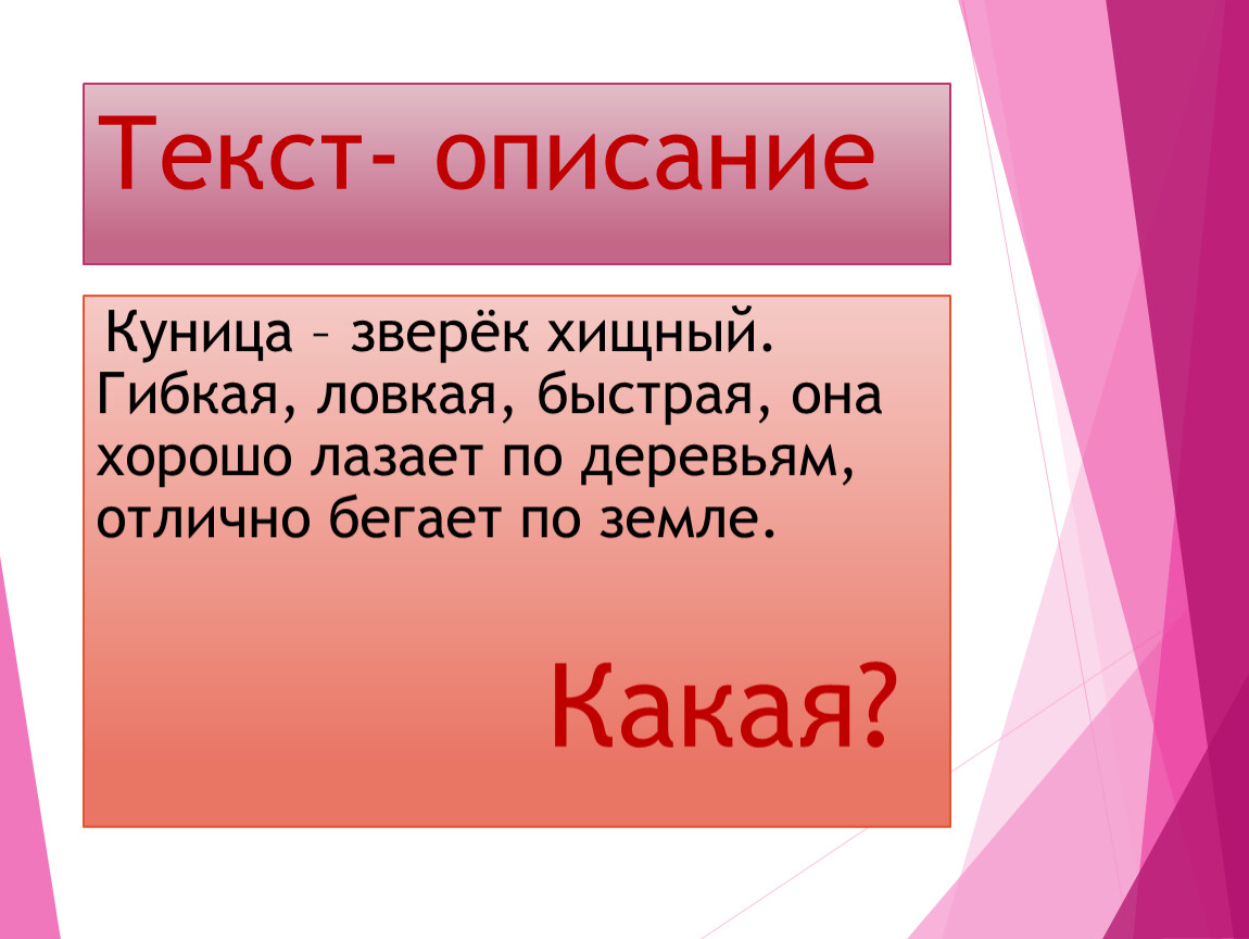 Текст описание автор. Типы текста. Текст описание фото.