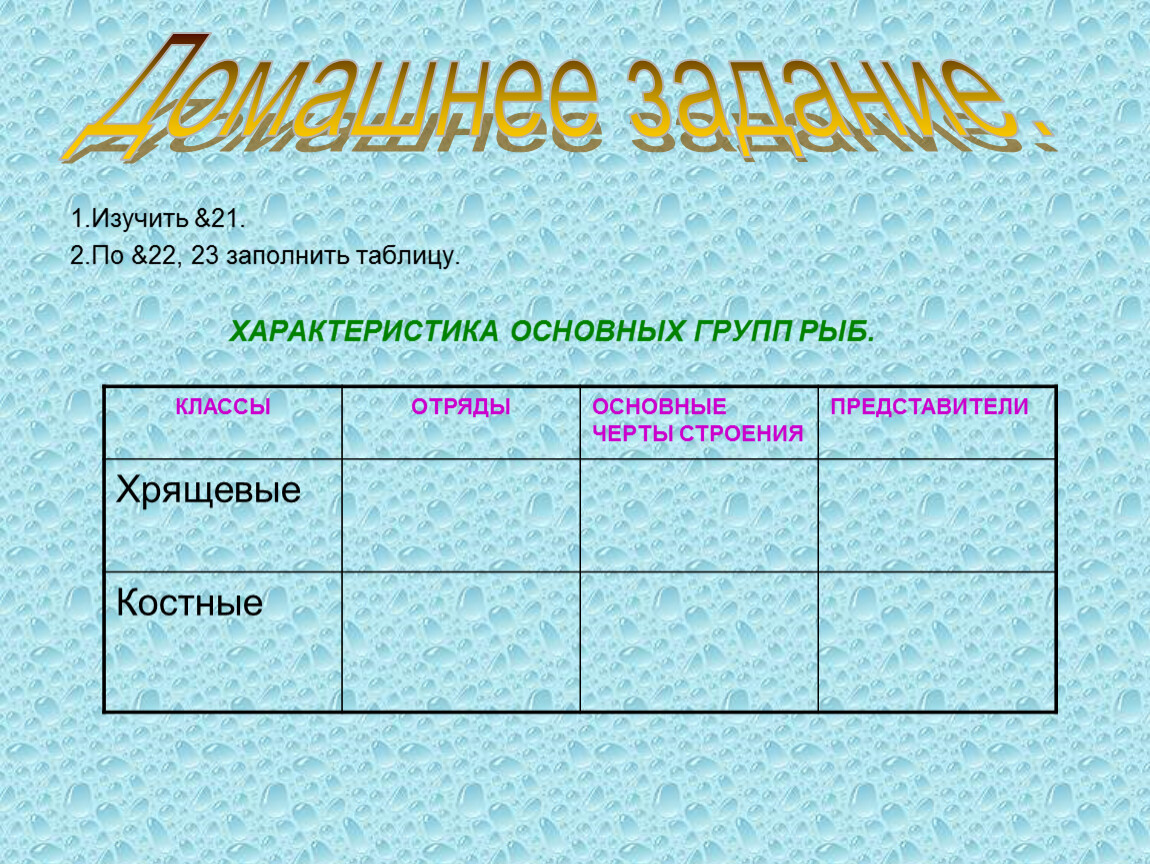 Заполнить таблицу общая. Характеристика основных групп рыб таблица. Основные отряды костных рыб таблица. Основные черты строения класса хрящевых. Отряды хрящевых рыб таблица.