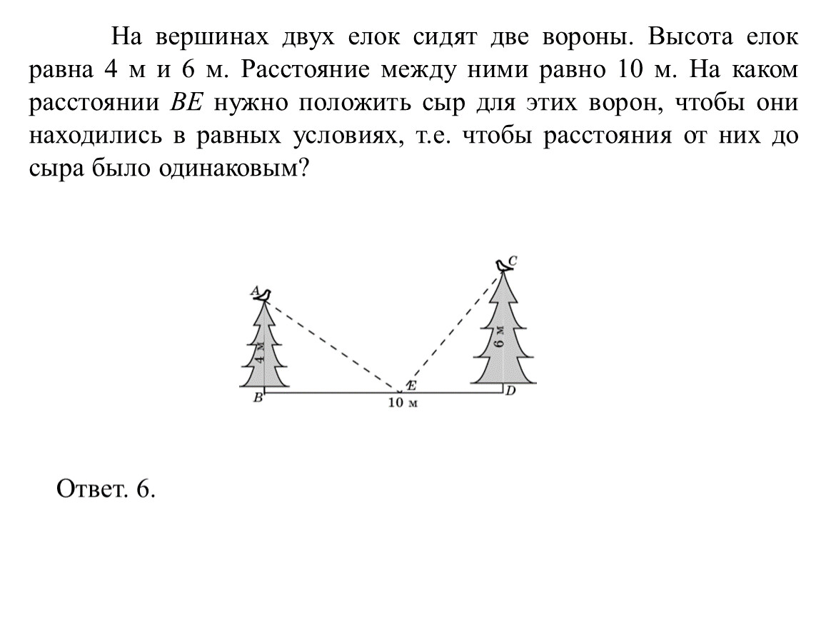 Стояли две ели. На вершине двух елок сидят две вороны высоты елок равны 4 и 6м. Задача про елку. Решение задач елочки. На Вершинах двух елок сидят две вороны.