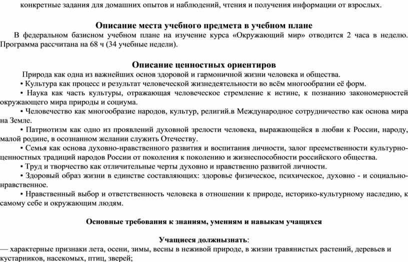 Описание места учебного предмета в учебном плане