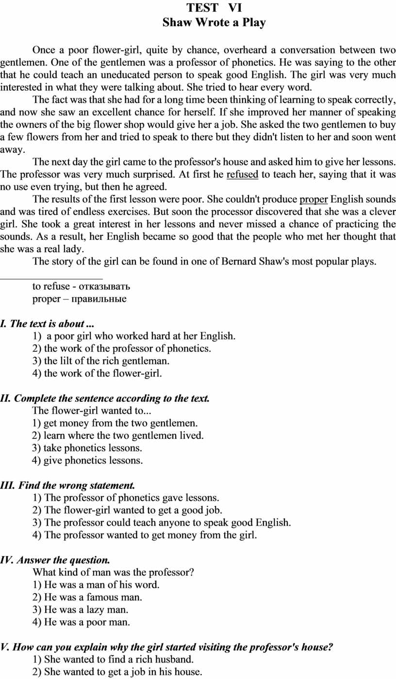 TEST VI Shaw Wrote a Play