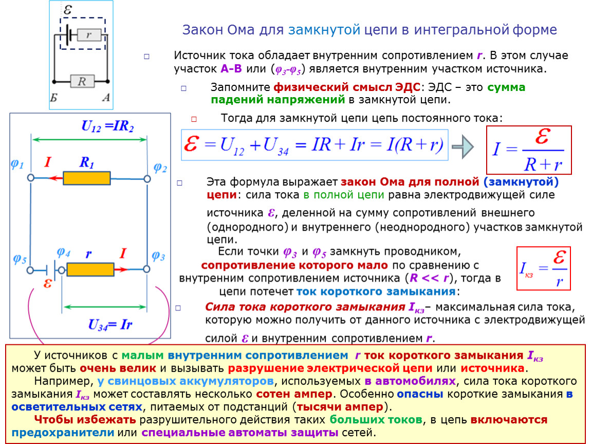 Ток цепи закону ома. Закон Ома для замкнутой цепи. Закон Ома в интегральной форме для замкнутой цепи. Закон Ома для участка замкнутой цепи. Закон для замкнутой цепи.