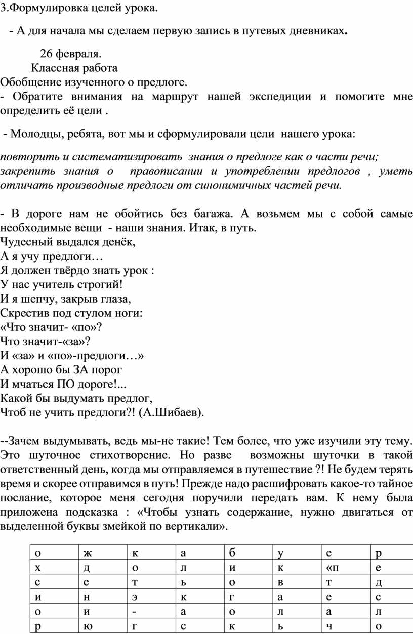 Путешествие по стране Предлогов (обобщение изученного о предлогах)