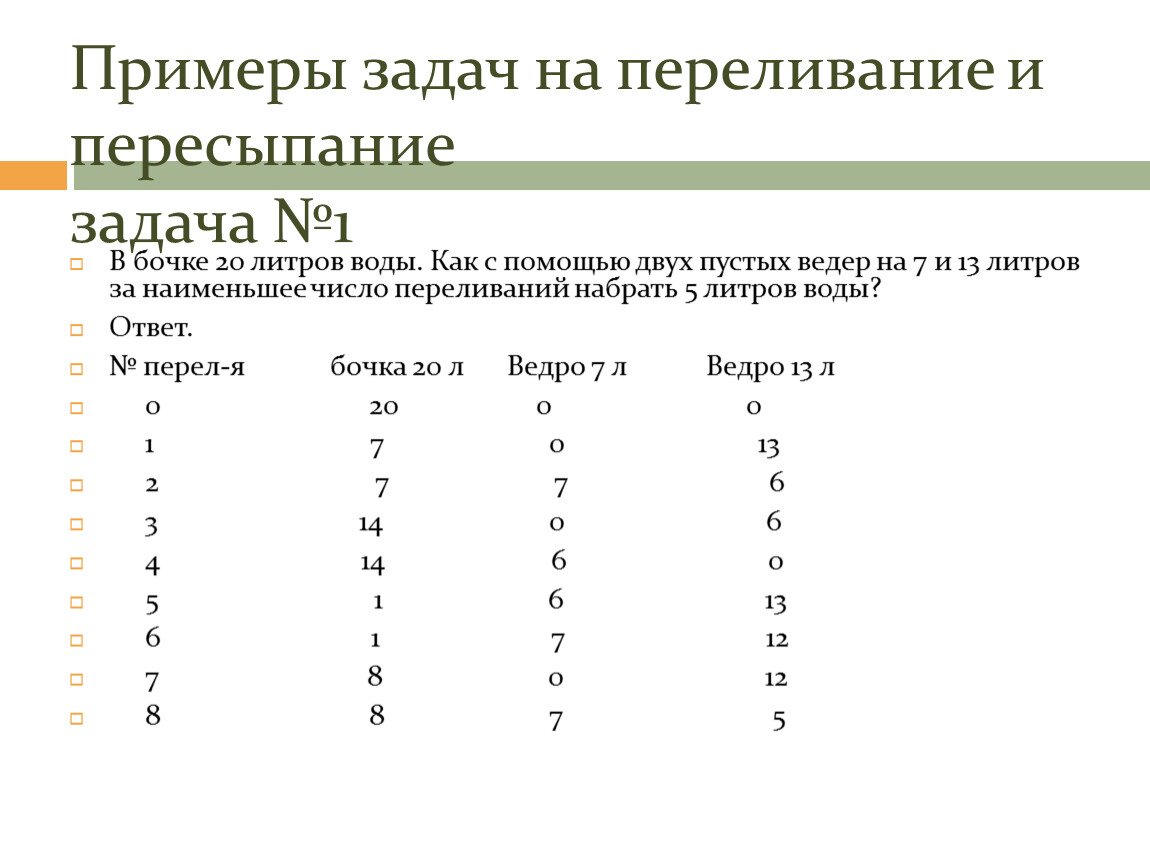 Задачи на переливание 5 класс презентация