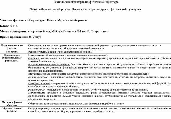 Технологическая карта урока по физкультуре 3 класс фгос подвижные игры