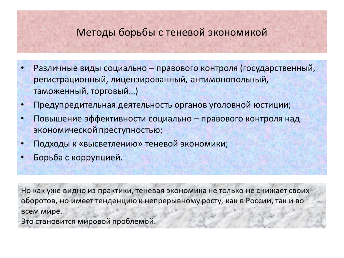 Методы борьбы с теневой экономикой