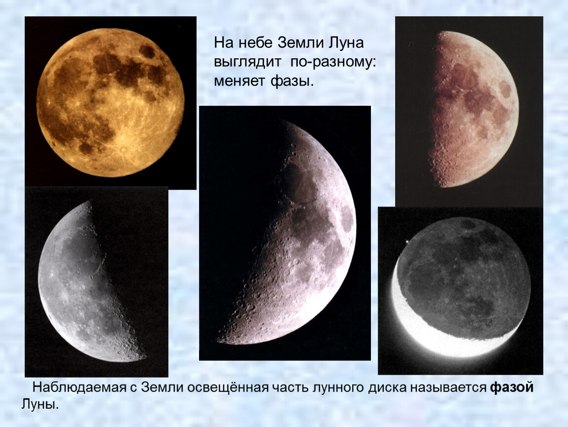 Почему меняется месяца. Разные формы Луны. Стадии Луны. Фазы Луны. Луна в разных стадиях.