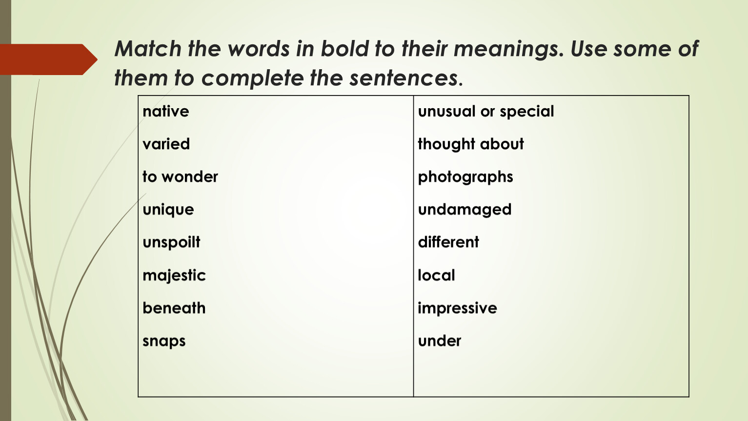 Match the phrases in bold