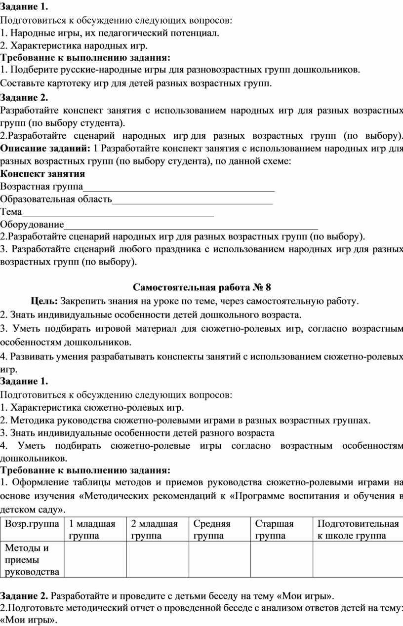 Методические рекомендации по выполнению самостоятельных (внеаудиторных)  работ по МДК 02.01 Теоретические и методическ